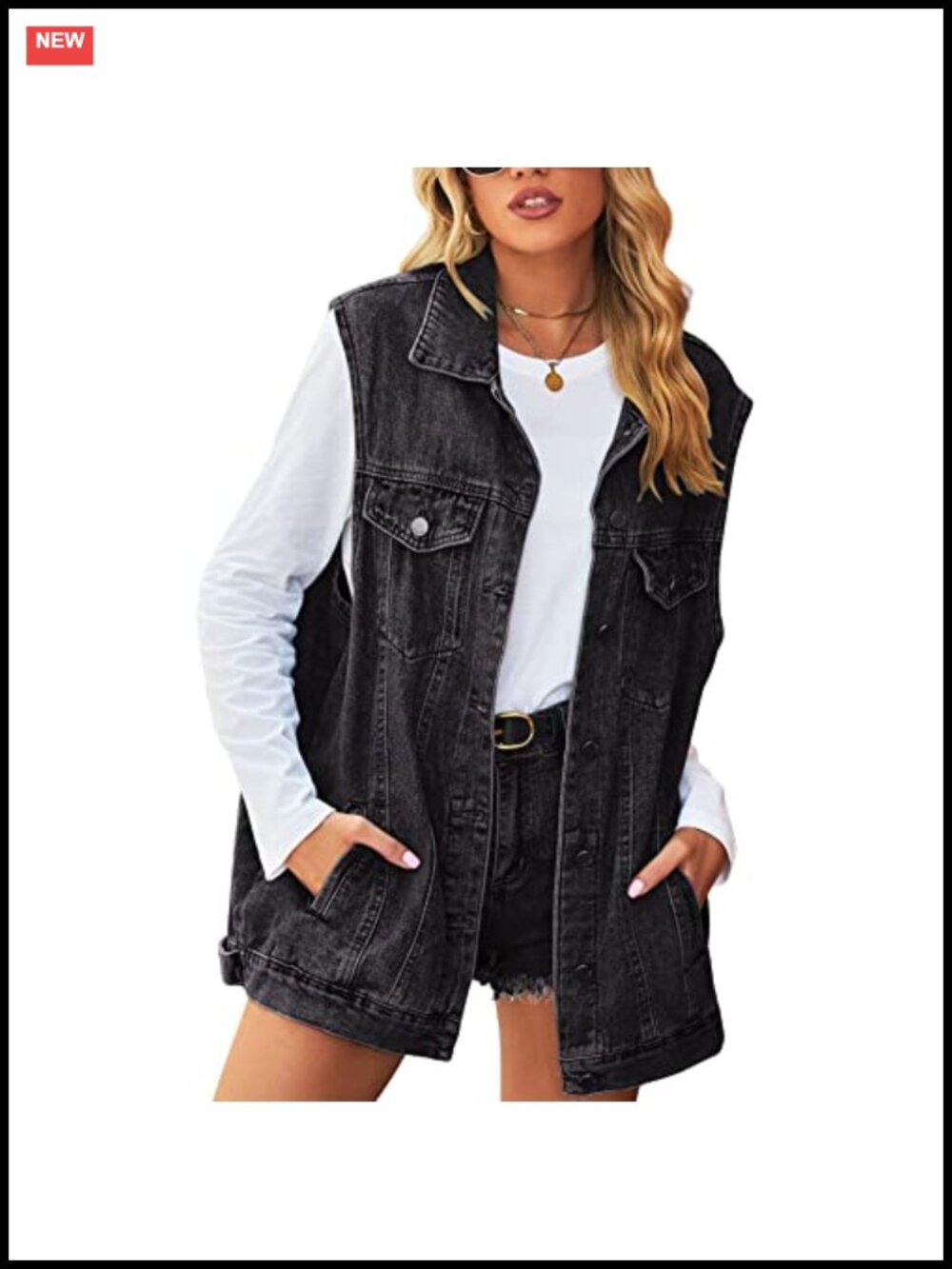 Vintage Denim Vest Oversized Button Down Waistcoat Sleeveless